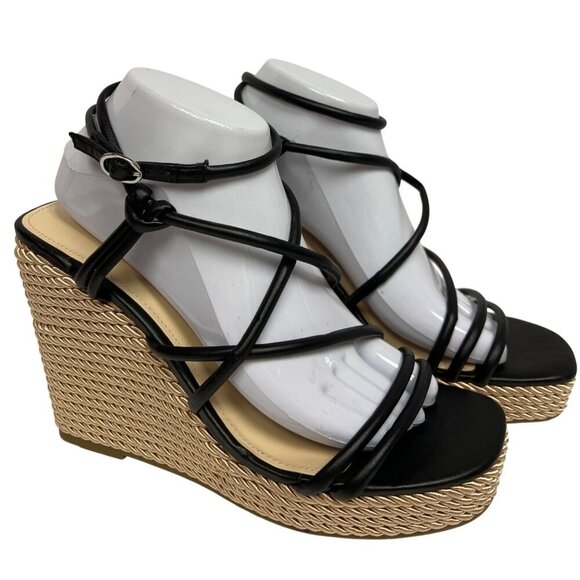 Marc Fisher Shoes - Marc Fisher Zesty Women's Sandal Wedge Strappy Black Woven Heel Size 9.5 New